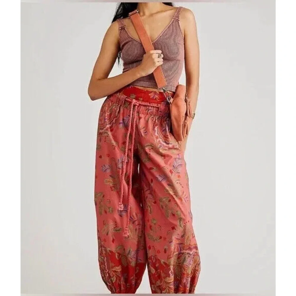 Free People After Glow Balloon Pants Printed Mid Rise Tapered Women's Size Small - Picture 3 of 14